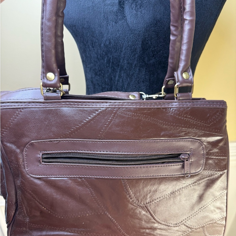 Vintage Elegant Brown Patchwork Leather Handbag - image 8